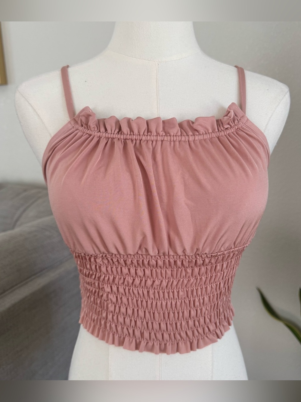 Urban Outfitters XS Smocked Cami Crop Top Tank Dusty Rose Pink Cottagecore Boho